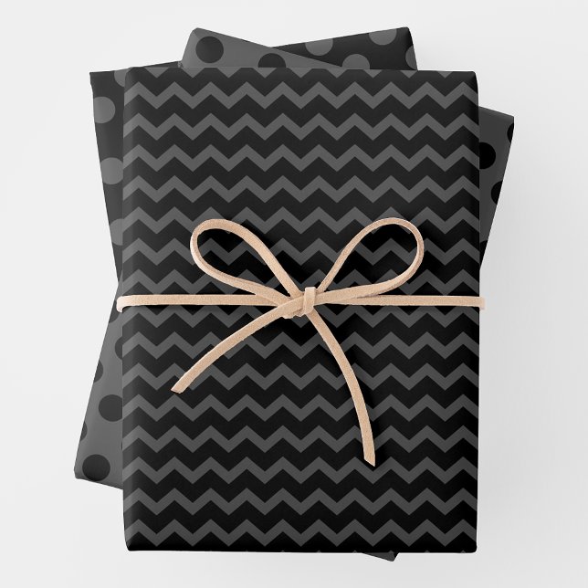 Grau & Schwarz Mehrfach-Muster-Geschenkpapierbögen Geschenkpapier Set (Grey & Black Multi-Pattern Wrapping Paper Sheets)