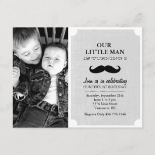Grau & Schwarz Mustache Foto Einladung zum Geburts