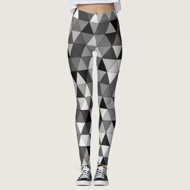 Grau-Schwarz-Neutral-Farbtrendy-Dreieck-Muster Leggings (Vorderseite)