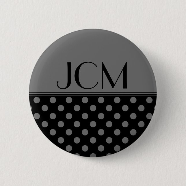 Grau/Schwarz-Polka-Dot-Monogramm Button (Vorderseite)