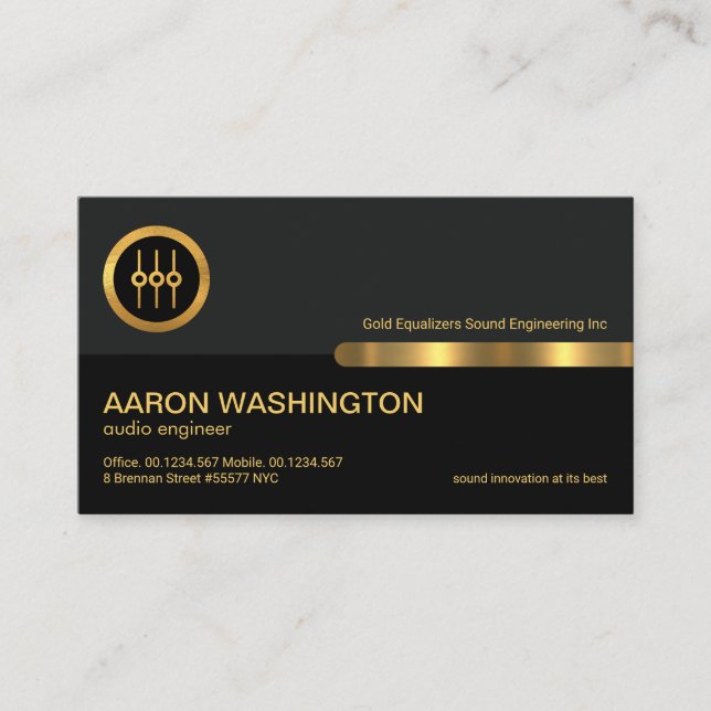 Grau Schwarz Retro Column Gold Sound Equalizer Aud Visitenkarte (Vorderseite)