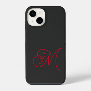 Grau Schwarz Rotes Monogramm Klassisches Skript iPhone 14 Hülle
