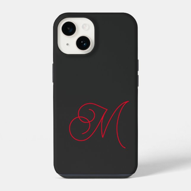 Grau Schwarz Rotes Monogramm Klassisches Skript iPhone Hülle (Rückseite)