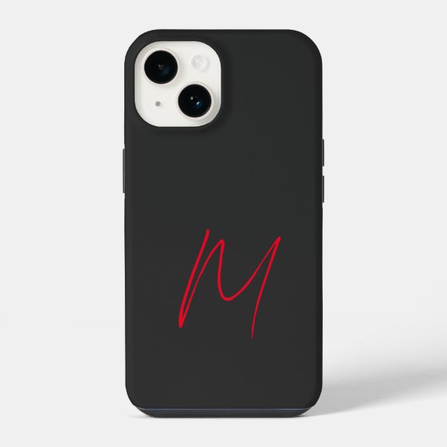 Grau Schwarz Rotes Monogramm Klassisches Skript iPhone Hülle (Rückseite)