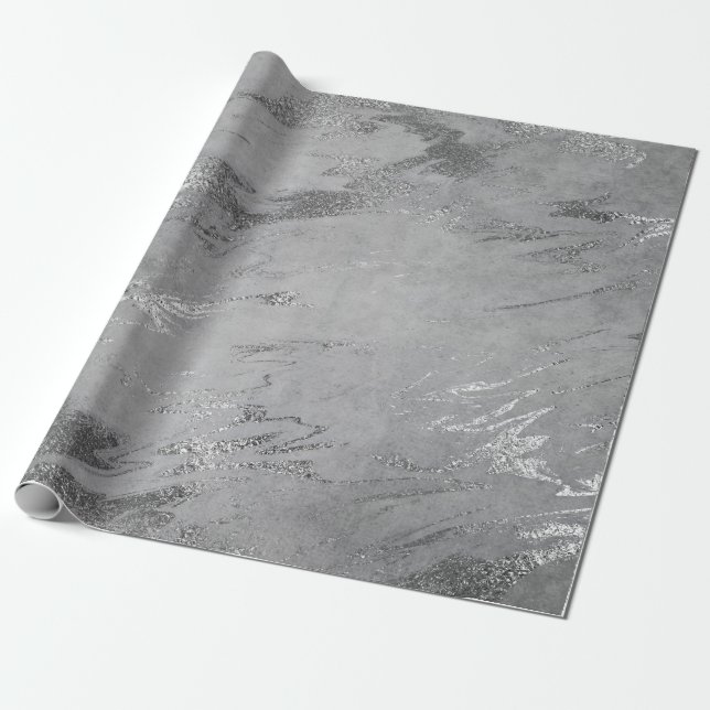 Grau Schwarz Silver Grafit Marmor Shiny Glam Geschenkpapier (Ungerollt)