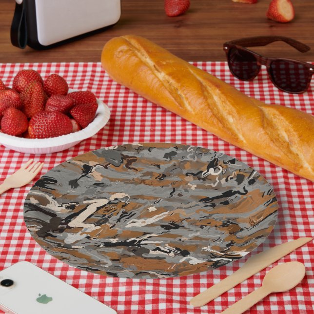 Grau, Schwarz und Karamelll Abstrakt Pappteller (Picknick)
