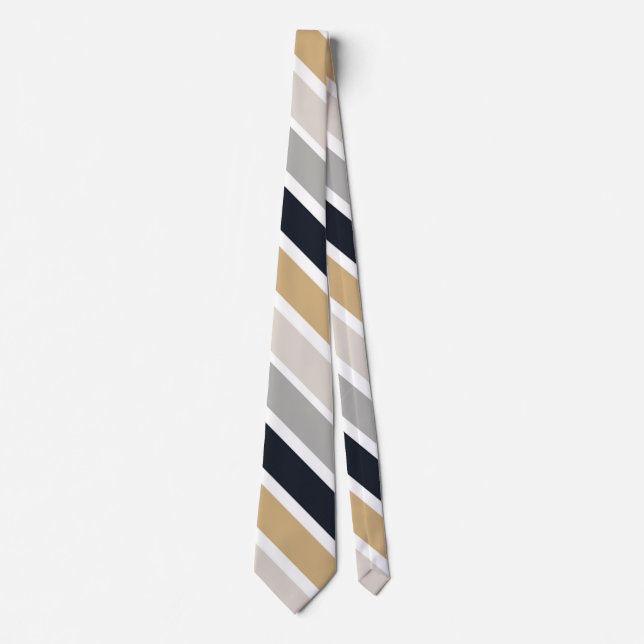 Grau, Schwarz und Tan Stripes Neck Tie Krawatte (Vorderseite)