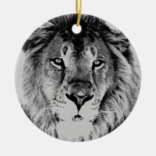 Grau Schwarz und Weiß Löwe Weihnachtsdekoration Keramikornament