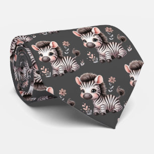 Grau Schwarz und Weiß Moderne Kawaii Süße Zebras Krawatte
