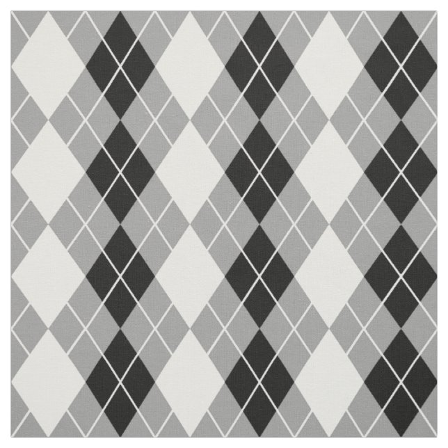 Grau Schwarz Weiß Argyle Diamant Design  Stoff (Muster)