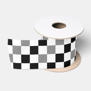 Grau Schwarz Weiß Karomuster Design Satinband