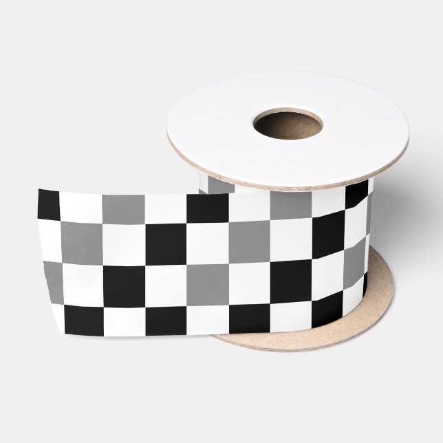 Grau Schwarz Weiß Karomuster Design  Satinband (Spule)