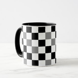 Grau Schwarz Weiß Karomuster Design Tasse
