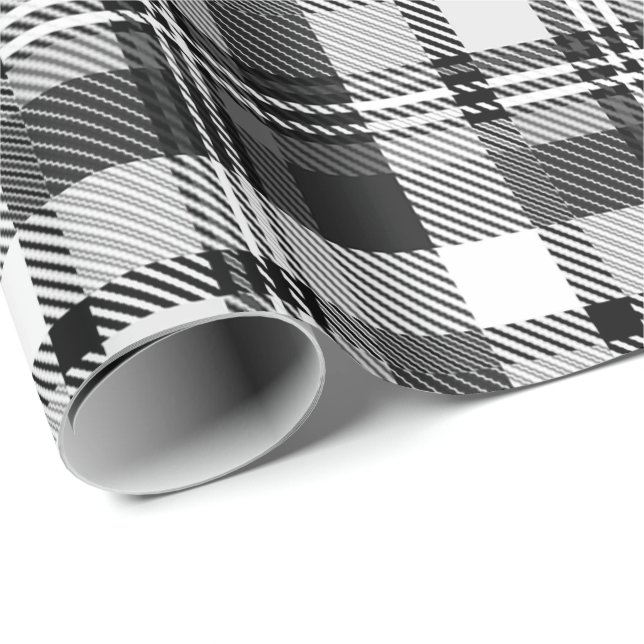 Grau Schwarz Weiß Madras Karo Design  Geschenkpapier (Rolleneckpunkt)