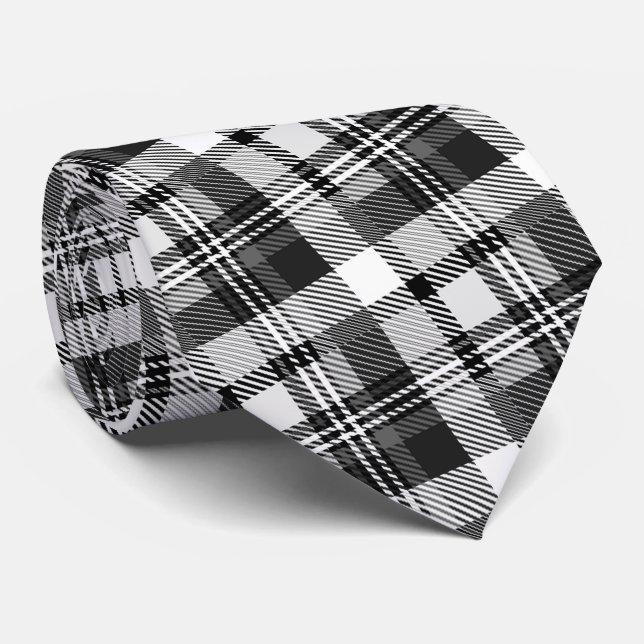 Grau Schwarz Weiß Madras Karo Design  Krawatte (Gerollt)
