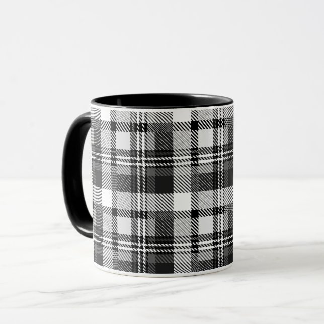 Grau Schwarz Weiß Madras Karo Design  Tasse (Vorderseite Links)