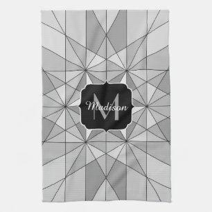 Grau Schwarz Weiß Mosaik Dreieck Muster Monogramm Geschirrtuch
