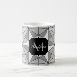 Grau Schwarz Weiß Mosaik Dreieck Muster Monogramm Kaffeetasse