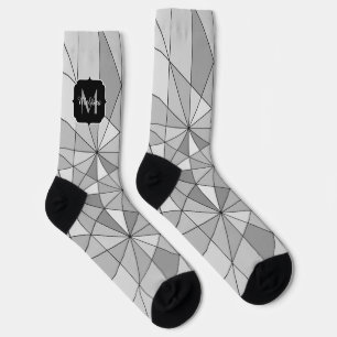 Grau Schwarz Weiß Mosaik Dreieck Muster Monogramm Socken