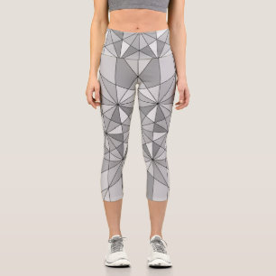 Grau Schwarz Weiß Mosaik Dreieck Retro Muster Capri Leggings