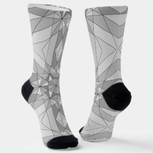 Grau Schwarz Weiß Mosaik Dreieck retro Muster Socken