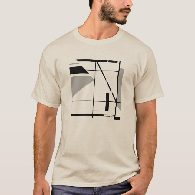 Grau Schwarz Zeitgenössisch kleine geometrische Ab T-Shirt (Vorderseite)