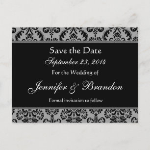 Grau-schwarze Damast-Save-the-Date-Postkarte Ankündigungspostkarte