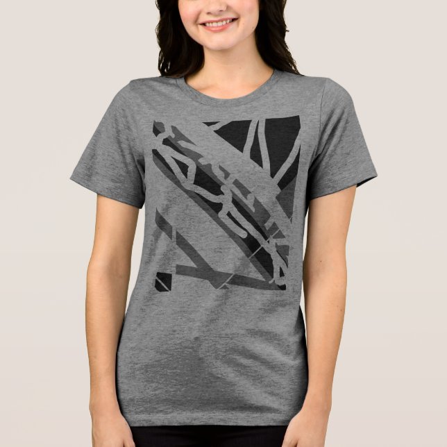 Grau-schwarze Diagonal-Formen Abstrakt Art MCM Loo Tri-Blend Shirt (Vorderseite)