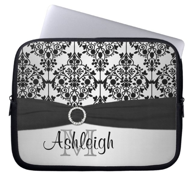 Grau-schwarzer Damast mit IMITAT Ribbon-Notebooksc Laptopschutzhülle (Vorderseite)