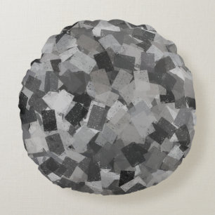 Grau Schwarzer Kubismus Abstractes Muster Rundes Kissen