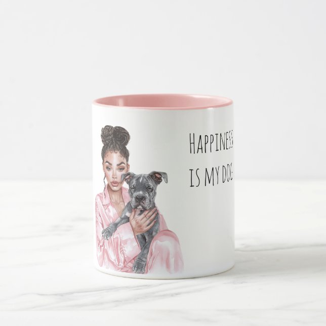 Grau Schwarzer Welpe Schwarze Hundefrau Mama   Tasse (Zentrum)