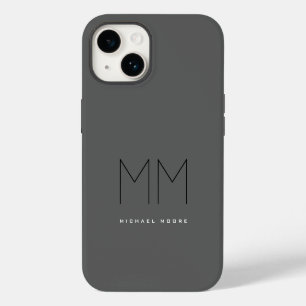 Grau Schwarzes Fettdruck-Monogramm Moderne Ihre Na iPhone 14 Hülle