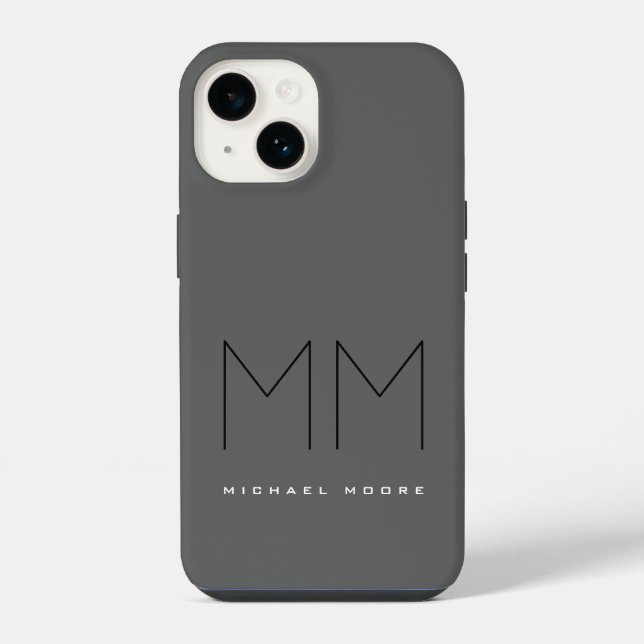 Grau Schwarzes Fettdruck-Monogramm Moderne Ihre Na iPhone Hülle (Rückseite)