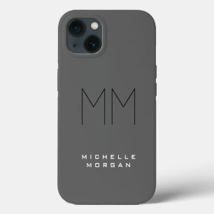 Grau Schwarzes fettgedrucktes Monogramm Moderner m iPhone 13 Hülle