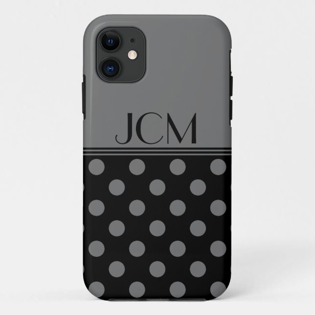 Grau-schwarzes Tupfen-Monogramm Case-Mate iPhone Hülle (Rückseite)