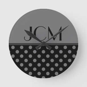Grau-schwarzes Tupfen-Monogramm Runde Wanduhr