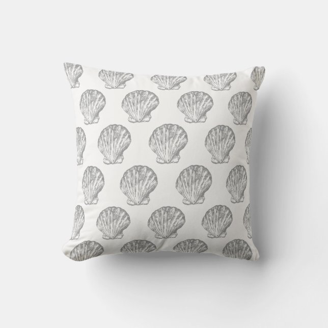Grau Seashell elegantes, nahtloses Muster Kissen (Vorderseite)
