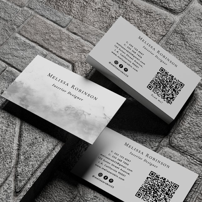 Grau Silber Abstrakt Rauch QR-Code & Soziale Medie Visitenkarte (Von Creator hochgeladen)