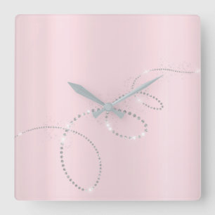 Grau-Silber-Pink-Pastellkristalle Unendliche Diama Quadratische Wanduhr