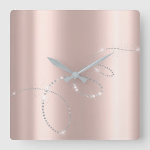 Grau-Silber-Rose Pastell Kristalle Unendliche Diam Quadratische Wanduhr