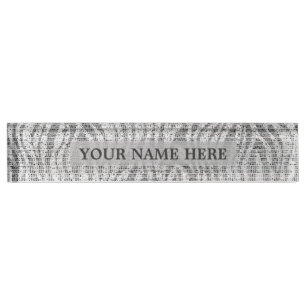 Grau Silber Weiß Zebra Druck Glam Personalisiert Namensplakette