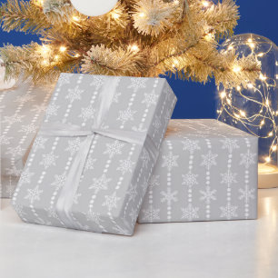 Grau Silber & Weiße Weihnachts-Schneeflocken Muste Geschenkpapier