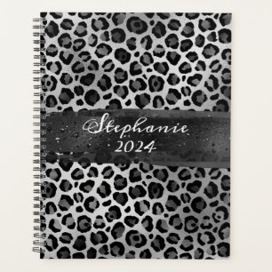 Grau-silberne Folien-Leoparden-Pinselstrich Planer