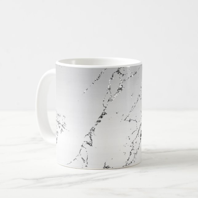 Grau silberner glitzernder falscher Glitter Kaffeetasse (Vorderseite Links)