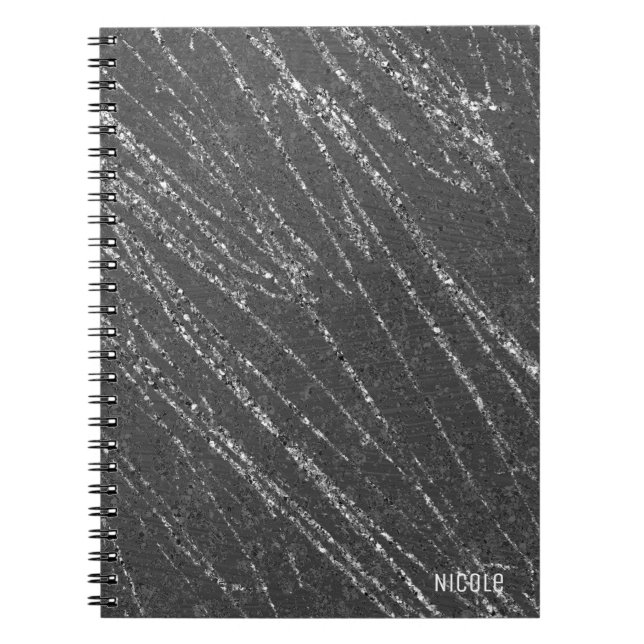 Grau & Silver Modern Glam Marble Stripe Designer Notizblock (Vorderseite)
