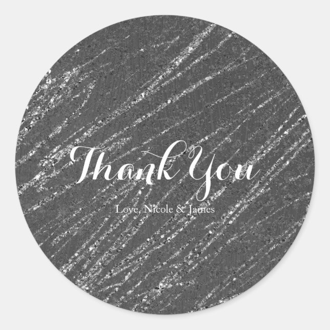 Grau & Silver Modern Glam Marmor Streifen Party Runder Aufkleber (Vorderseite)