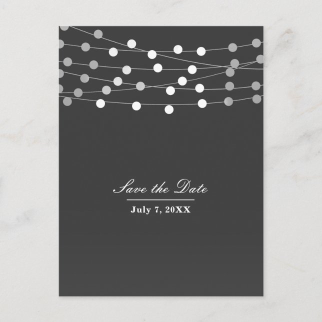Grau Silver String Light Modern Save the Date Ankündigungspostkarte (Vorderseite)