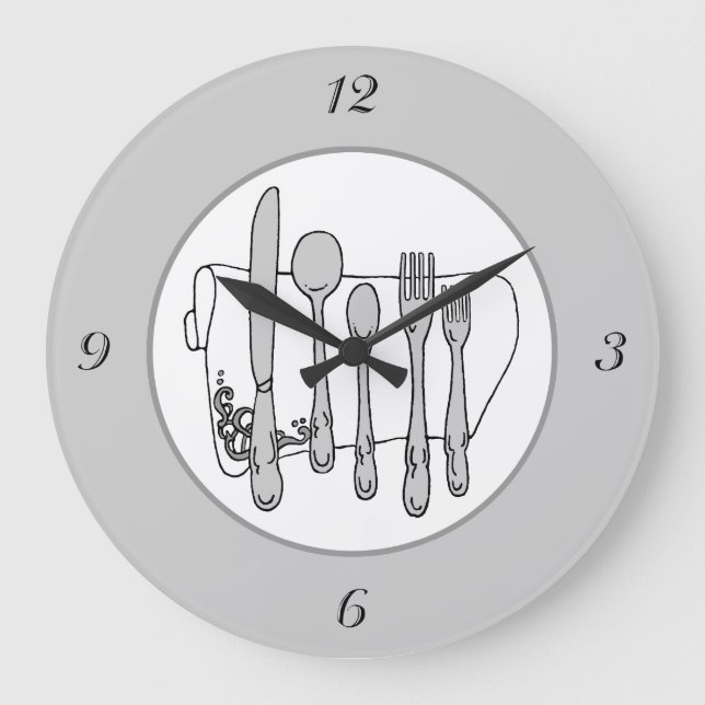Grau Silverware White Napkin Simple Numbers Uhr (Vorderseite)