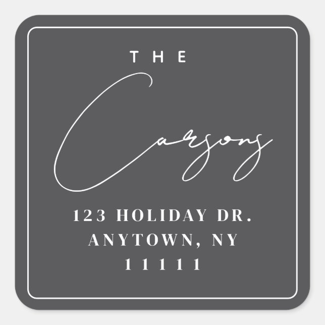 Grau Simple Square Modern Return Address Label Quadratischer Aufkleber (Vorderseite)