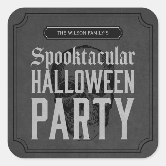 Grau-Skull Spooktacular-Halloween-Party Quadratischer Aufkleber (Vorderseite)